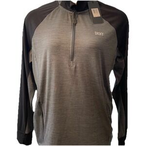 NWT DKNY Gray and Black long‎ Sleeved Quarter-Zip Active Mens Large Shirt.